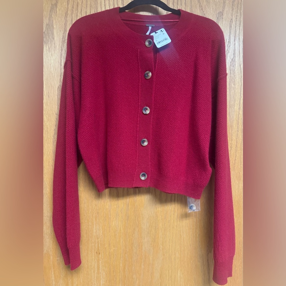 Free People Burkenland Red Button-Up Cardigan